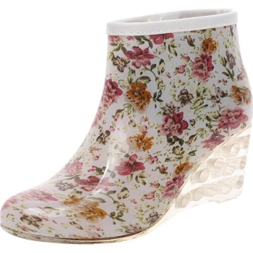 SAGACE Womens Boots women\x27s shoes Rain Boots Flower Wedges Mid Snow Non-Slip Rain Outdoor Waterproof Water Shoes Jly10
