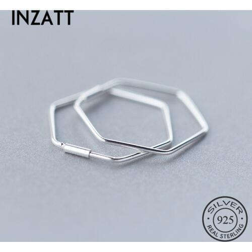 INZATT Real 925 Sterling Silver Minimalist Geometric Hollow Polygon Hoop Earrings For Women Party Fine Jewelry Accessories Gift