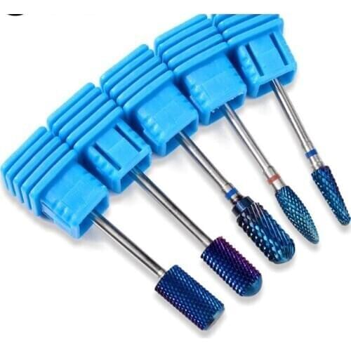 Blue Tungsten Carbide Burrs Nano Coating Nail Drill Bit Metal Bits For Manicure Electric Nail Drill Accessories 100pcs