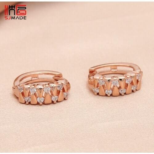 SJMADE Korean 2019 Fashion Cubic Zirconia Dangle Earrings 585 Rose Gold Eardrop For Women Girl Elegant Wedding Party Jewelry