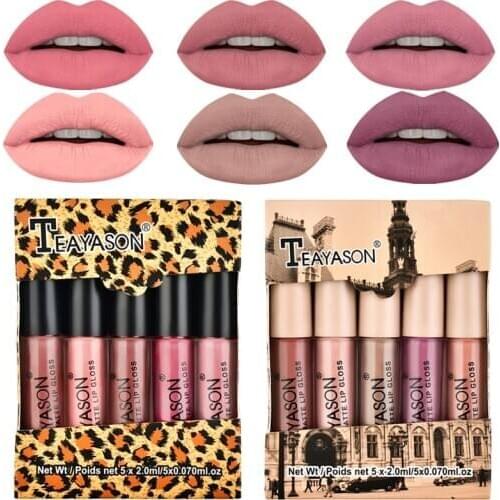 TEAYASON 5pcs Nude Matte Liquid Lipstick Set Sexy Red Velvet Lip Gloss Waterproof Long Lasting Makeup Lip Tint Cosmetic Beauty