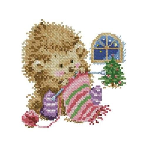 Alisa, a little hedgehog knitting a scarf cross stitch 11CT 18ct 14ct cotton thread embroidery DIY handmade needlework