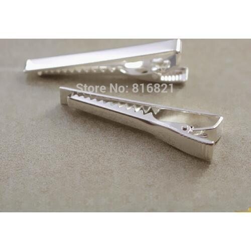 Tie Clip Bar Blank Bezel Settings, New silver plated Brass, Tie Clips Clasps Mens Jewelry Findings, 50 pcs/lot