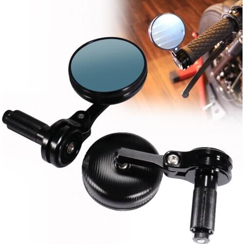 Universal Motorcycle Handlebar End Mirrors 7/8" 22mm Blue Glass Rearview Rear Side Mirror For Harley Yamaha Cafe Racer Cruiser