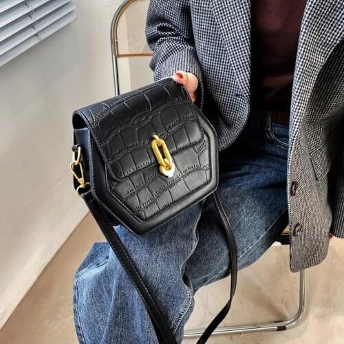 Pentagon Designer Luxury Fashion Women Small Stone Pattern Crossbody Shoulder Bags PU Leather Handbags for Ladies Trending