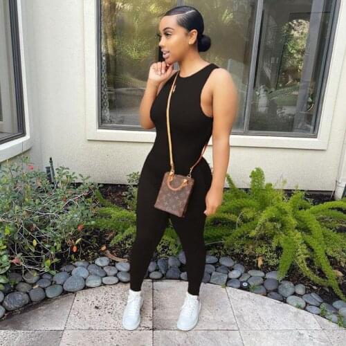 TNNAOFF Solid Bodycon Jumpsuit Tracksuit for Women Spring Fashion Elastic Sleeveless One Piece Streetwear Club Casual Rompers