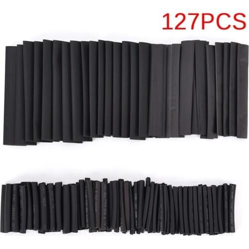 127Pcs/set 2:1 Assortment Heat Shrink Tubing Tube Car Cable Sleeving Wrap Wire Kit Useful Electric Tubings Multi Style Black