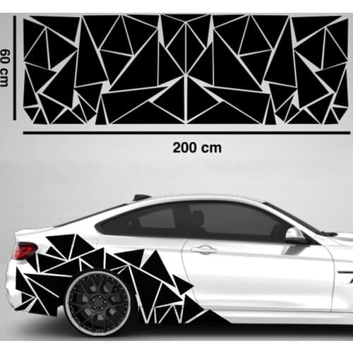 200x60cm Matte Black Triangles Car Side Sticker Camouflage Car-styling KK Vinyl Decal Decor for Car Decoration