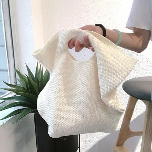 2020 Designer Custom Korean Style Cute Flowerpot Crochet Handbag Soft Casual Pure Color Cotton Yarn Knitted Shopping Bucket Bag