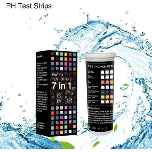 50Pcs 7-in-1 Swimming Pool Fish Pond Aquarium Water Quality Anti-VC PH Test Paper Strips Outdoor Hot Tubs Water Testing Products