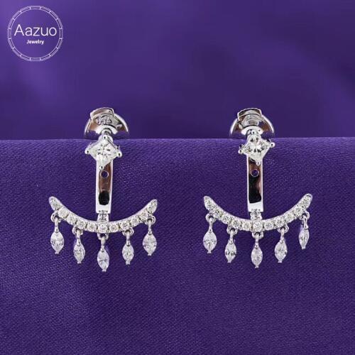 Aazuo Real 18K White Gold Real Horse Eye Shape Diamond Fashion Ins Fairy Earrings gifted for Women Wedding Party Au750
