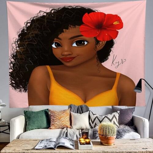 Afro African Black Art Tapestry American Woman Queen Red Wine Meditation Hippie Hiphop Girl Wall Hanging Tapestries Home Decor