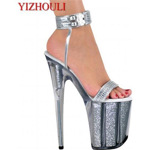 8 inch high heels silver bling bride wedding shoes platform crystal shoes 20cm Platform sexy shoes Exotic Dancer shoes