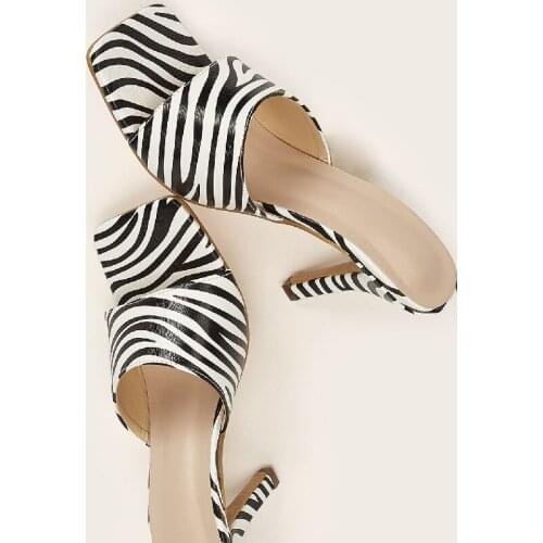 DEPKSLK 2021 Summer Sexy Zebra Pattern Sandals Low-Cut Square Toe Womens Slippers Stiletto Heel Large Size Womens Shoes