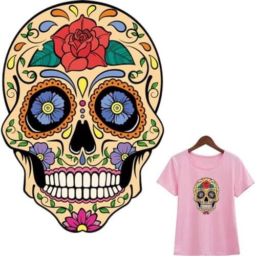 Flower Skulls Thermo Patch Hiphop Transfers Diy Accessory Print On T-Shirt Jean Washable Clothes Decoration Clothing Stickers