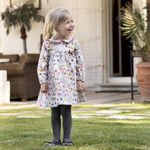 DBM19136-2 dave bella autumn baby girls cute floral print dress children fashion party dress kids infant lolita clothes