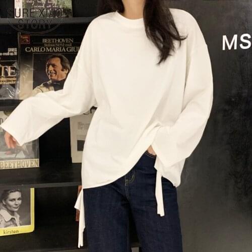 New Women Spring T-Shirts Oversize Solid Bottoming Long Sleeve Wild Korean Minimalist Style Tops Solid Cotton White Tops 13229