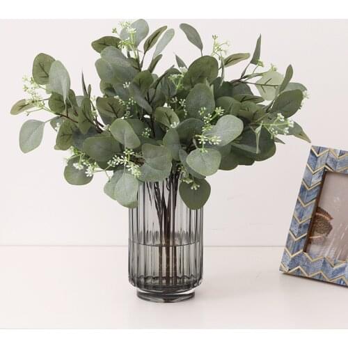 5PCS Artificial Eucalyptus Leaves Fake Plants DIY Bridal Bouquet Eucalipto Branches Fake Flowers For Wedding DIY Home Decoration