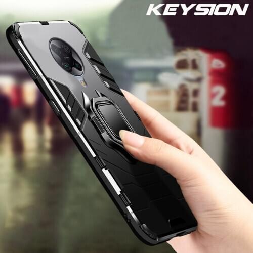 KEYSION Shockproof Armor Case for Xiaomi POCO F2 Pro X2 Ring Stand Silicone Phone Back Cover for Redmi K30 K30 Pro Zoom 5G
