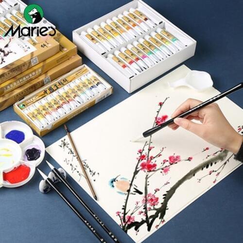 Maries Chinese Painting Paste Pigment Watercolor Paints 5/12ML 12/18/24/36 Colors Ink Painting Beginners Drawing Art Supplies