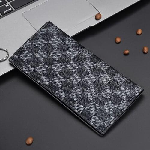 Long Unisex Wallet Classic Black Plaid Woman Wallet High Quality Lightweight PU Wallet Men