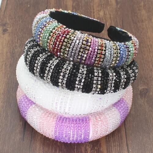 Colorful Bohemian Fashion Luxury Crystal Rhinestones Sponge Padded Headbands Wide For Women Wild Trendy Hair Accessories