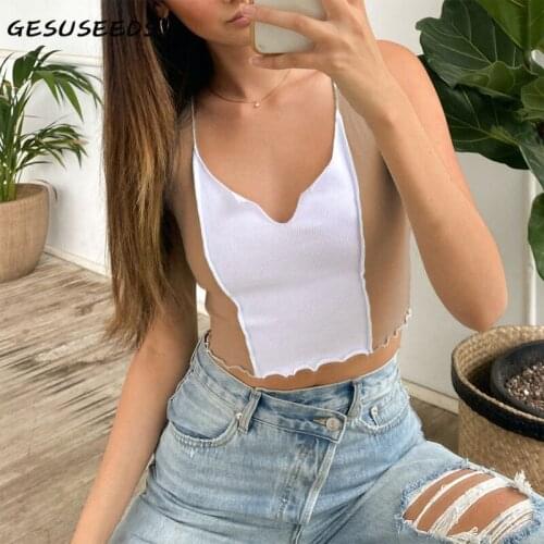 Summer tank top women casual knit v neck tops korean corset top cute sleeveless women tops patchwork fashion crop tank top 2021