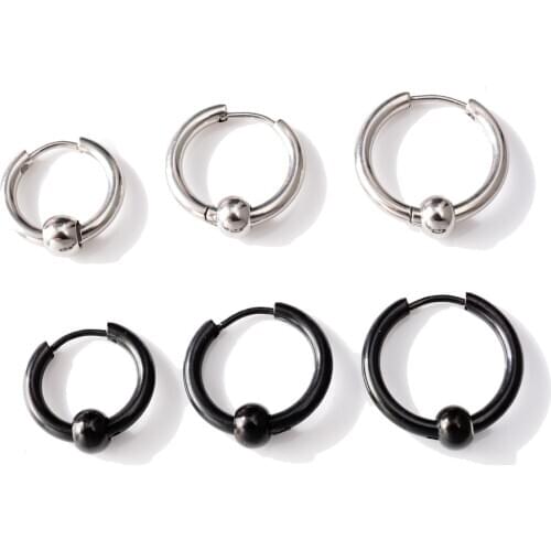 Fashion Punk Personality Men Womens Stainless Steel Round Earrings Small Circle Metal Ball Hoop Huggie Earrings Unisex Jewelry