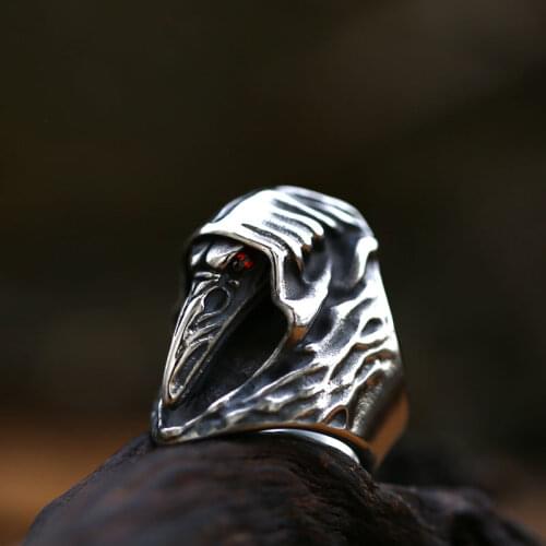 Vintage Gothic Crow Grim Reaper Skull Rings For Men With Stone Punk Male Punk Hip Hop Biker Jewelry