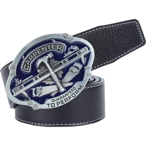 Mens PU Leather Belt Fashion Zinc Alloy Carpenter Tools Buckle Waist Waistband Belt 120cm Adjustable