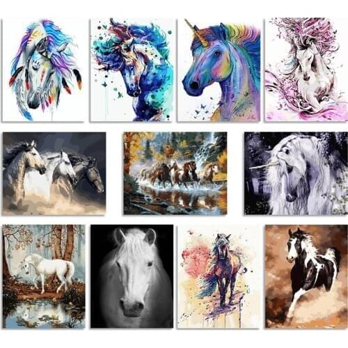 New Water Color Paint By Numbers For Adults Children Handpainted Running Horse Unicorn Oil Painting Home Decor Acrylic Painting
