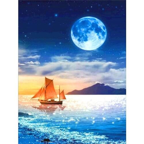 Landscape Sunset∕love Beach DIY Cross Stitch Embroidery 11CT Kits Craft Needlework Set Cotton Thread Printed Canvas Design