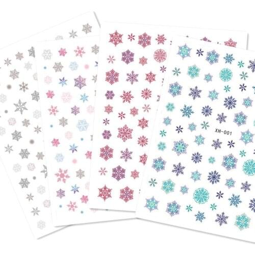 Newest XH001 004 snowflake design 3d nail sticker template back glue nail decals DIY decorations for nail art