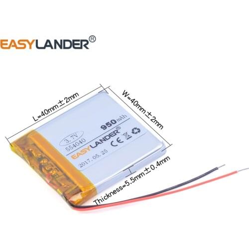 554040 3.7V 950mAh Rechargeable li Polymer Battery For mp4 GPS PDA speaker DVR small toys mobile power E-Book 2-wire 3wire
