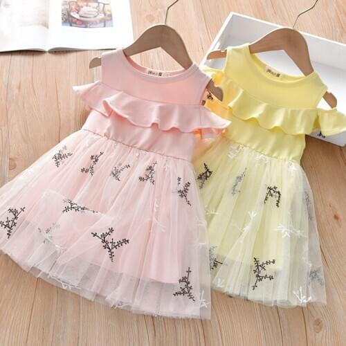Summer Girls Dress Clothes Fashion 2020 New Kids Toddler Girl 2.3.4.5.6.7 Years Mesh Dress Causal Children Baby Clothing