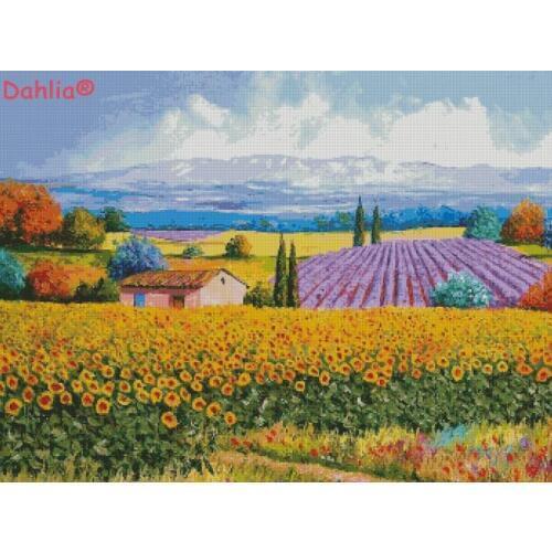 Sunflower Garden Oil Painting Arts Needlework for Embroidery DIY Cross Stitch Kits Crafts 14CT Unprinted Home Decor Handmade
