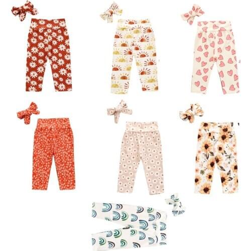 Pudcoco Newborn Baby Girls Floral Pants Infant Casual 7 Colors Long Trousers + Headband Kids High Quality Clothes 2020 Sale