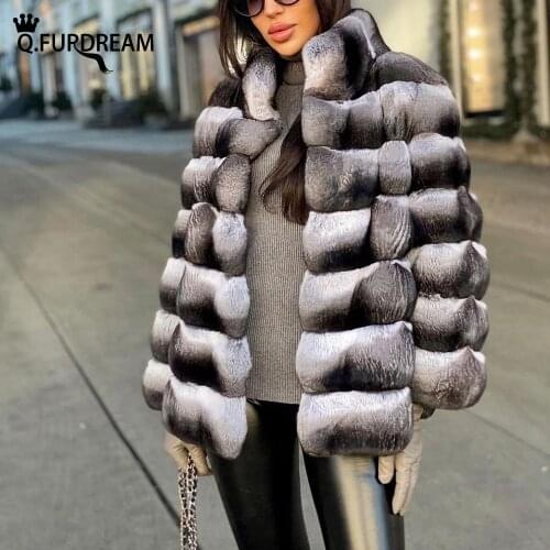 Q.FURDREAM Chinchilla Fur Coats