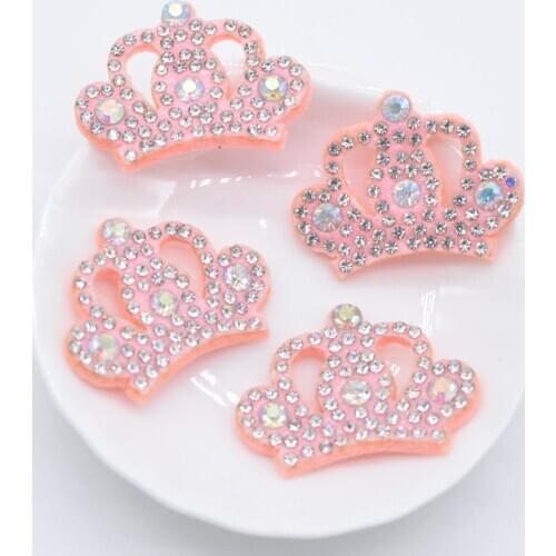 20Pcs Pink Non-woven Padded Rhinestone Crown Applique for Handmade Clothes Hat Shoes Headwear Hair Clips Bow Decor Patches C26