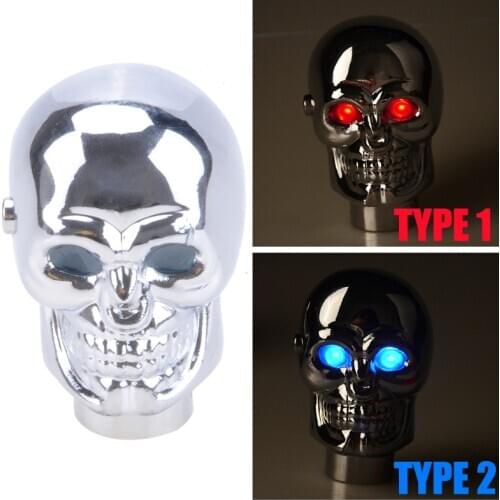 Manual Gear Shift Knob 5Speed Universal Eyes Light Skull Style Chromium Plated Gear Stick Head Replacement ,Car Accessories