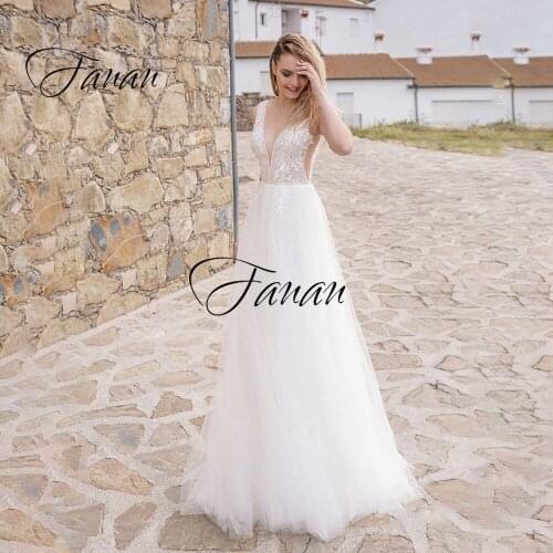 Sexy Deep V-Neck Spaghetti Straps Wedding Dress Backless Lace Appliques Tulle Bridal Gown robe de soirée de mariage платье