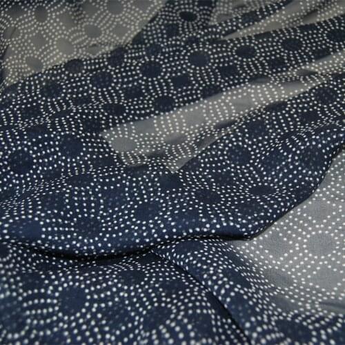 Silk Georgette Chiffon Fabric Dress Navy Blue Polka Dot Circle Thin Skirt Shirt DIY Patchwork Tissue