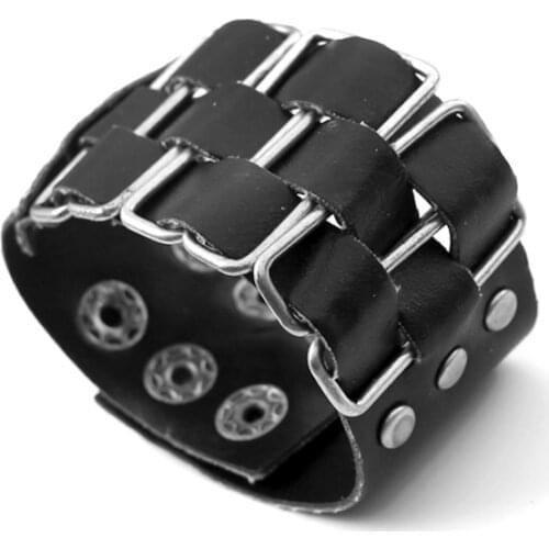 Wide Black Leather Weave Bracelet For Women Men Fashion Braided Handmade Bangles Male Gift Vintage Bijoux Pulseras Party Gifts