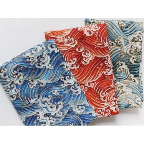 ZY DIY Pretty 50x145cm Blue Orange Bronzing Ocean Printed Cotton Linen Fabric For DIY sewing TableCloth Mat Pillow