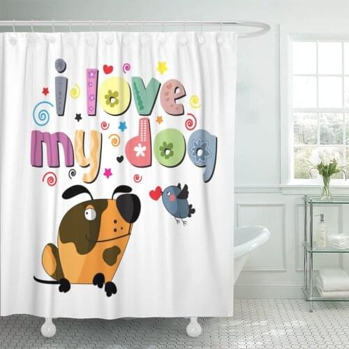 Dog The Original Spelling of Phrase I Love My Shower Curtain Polyester 60 x 72 inches Set with Hooks