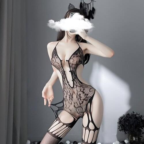 Sexy Fishnet Body Stockings Big Breast Butt Erotic Lingerie For Women Stretch Mesh Bodysuit Porno Slut Enchanting Pantyhose