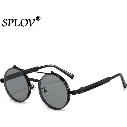 Vintage Steampunk Flip Sunglasses Retro Round Metal Frame Double Beam Sun Glasses for Men Women Designer Punk Glasses Oculos