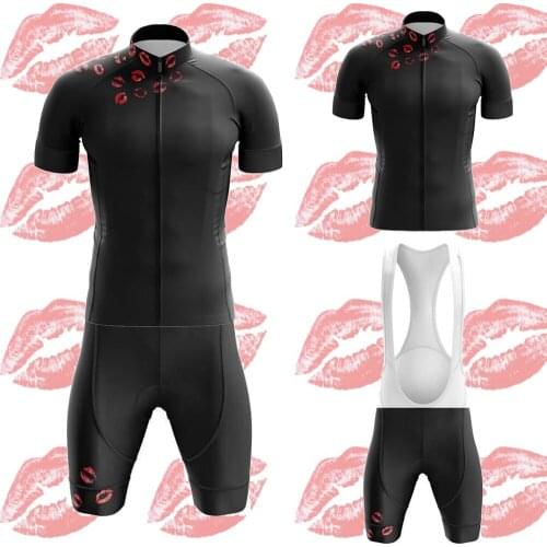 Lip Print New Maillot Ciclismo Hombre Short Sleeve Bike Clothing Bib Shorts Gel Breathable Pad New Black Cycling Jersey Set