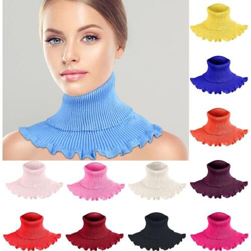 Women Warm Ribbed Turtleneck Pullover Knitted Sweater Fake Collar Windproof Detachable False Collar Removable Scarf Wrap