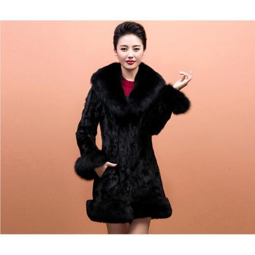 S/9XL Womens Long Section Faux Fox Fur Collar Casual Overcoats Female Slim Winter And Autumn Rabbit Fur Jackets Warm Coats J1381